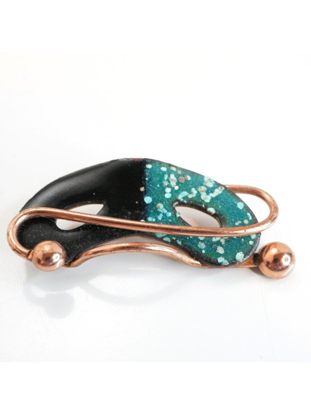 Matisse Renoir Copper Enamel Mask Brooch Blue Black Mid Century Modern